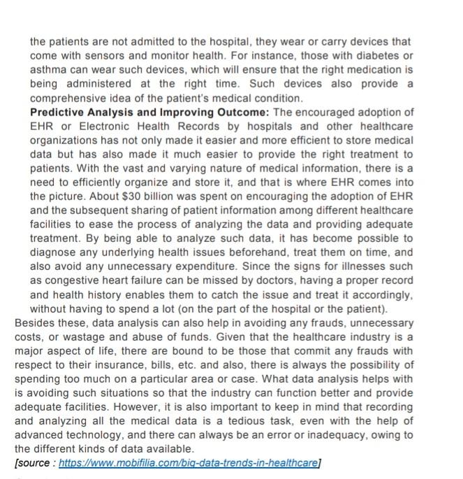 the questions given at the end of the case. Big Data Trends