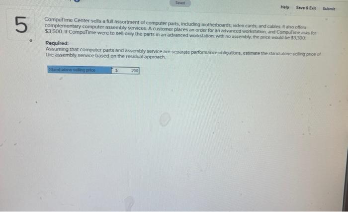  Seed Help Save & Exit Submit 5 CompuTime Center sells a