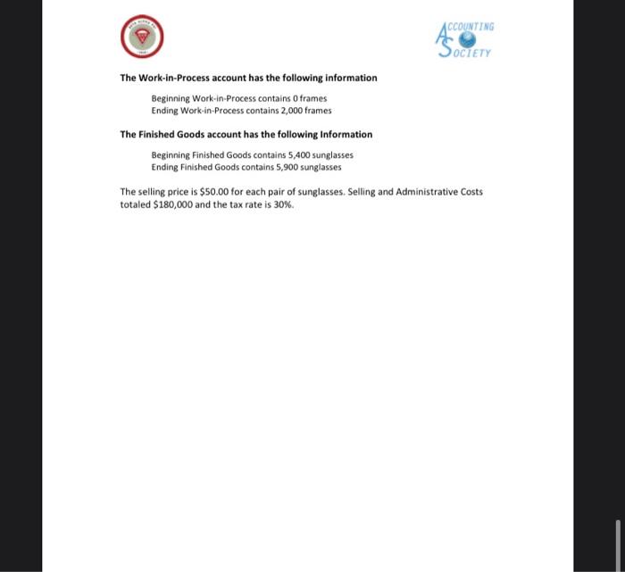 of sunglasses to account for. 3. Prepare an equivalent unit's schedule. The