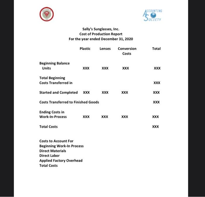 you would like. Equivalent Units Whole Units Direct Materials Plastic Frame XXX