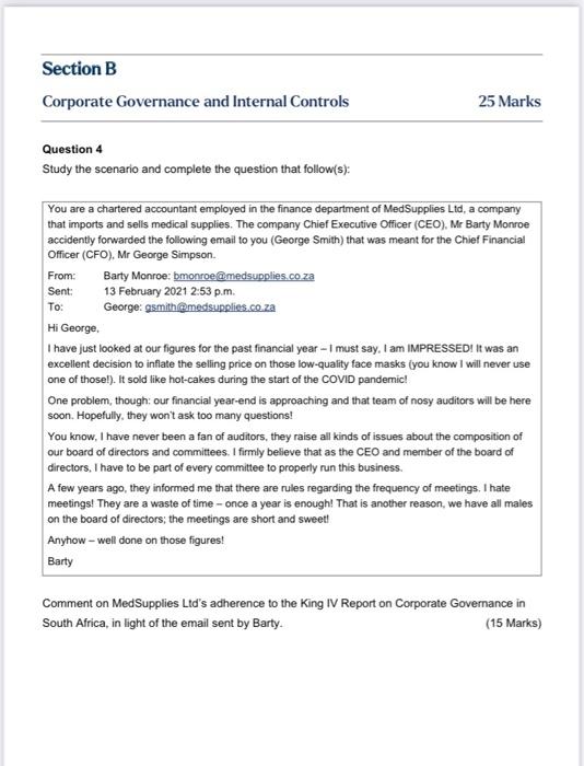  Section B Corporate Governance and Internal Controls 25 Marks Question 4