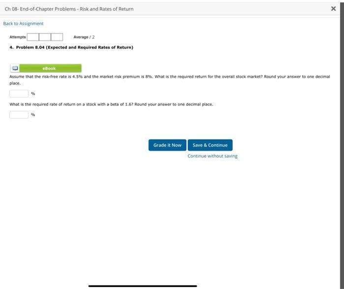  Ch 08- End-of-Chapter Problems - Risk and Rates of Return Number