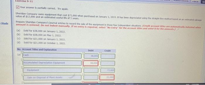  Exercise 9-11 TER VERSION HACK Study Your answer is partially correct.