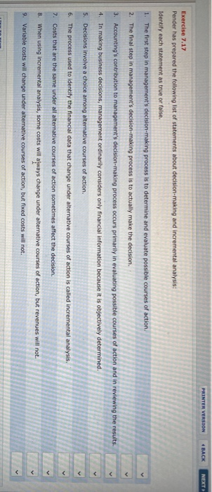  need solutions to these questions please PRINTER VERSION BACK NEXT Exercise