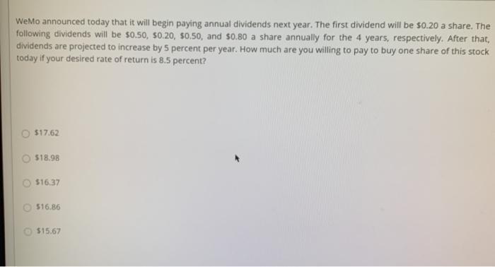  WeMo announced today that it will begin paying annual dividends next