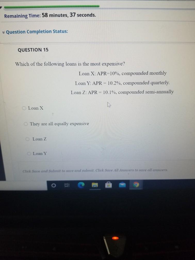 Remaining Time: 58 minutes, 37 seconds. Question Completion Status: QUESTION 15
