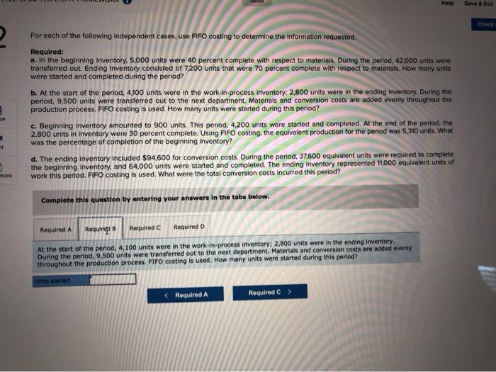 determine the information requested. Required: a. In the beginning inventory, 5,000 units