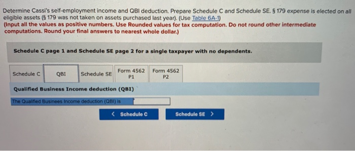 SCHEDULE Profit or Loss From Business ood Determine Cassi's self-employment income and