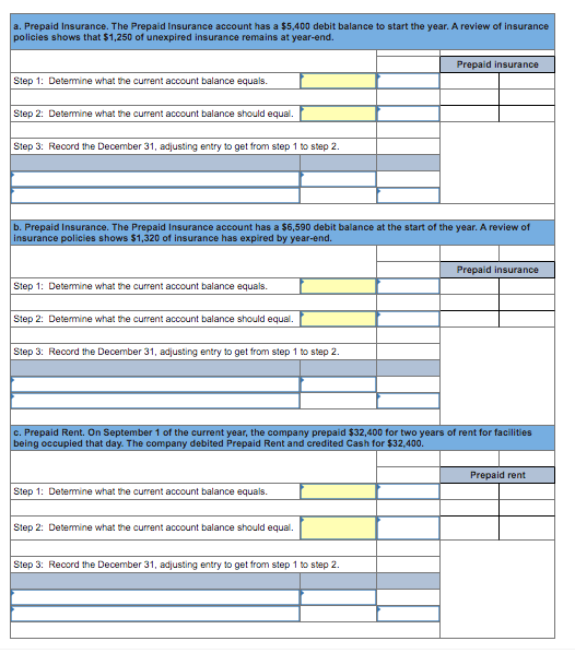 the prepaid asset account at December 31. Step 1: Determine what the
