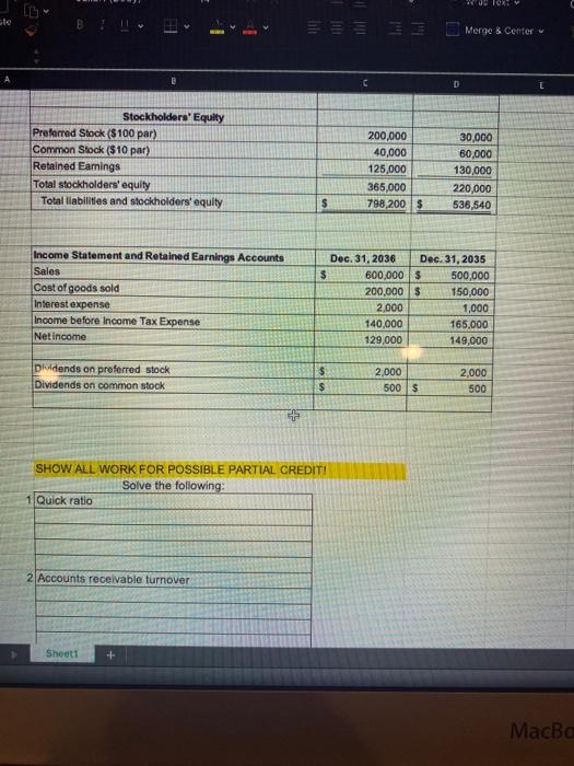 following data and the form below. The market price per share of