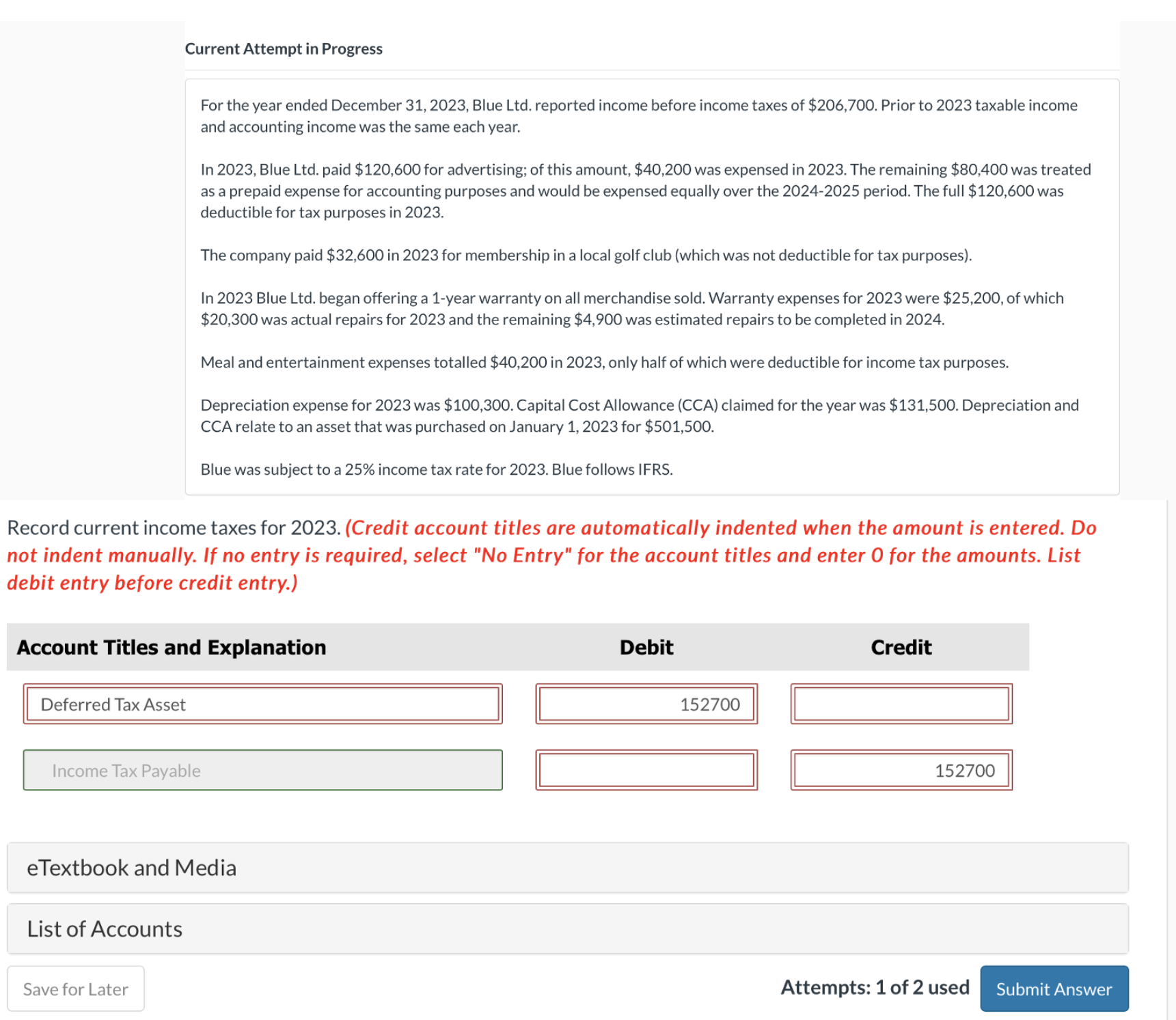  Current Attempt in Progress For the year ended December 31,2023, Blue
