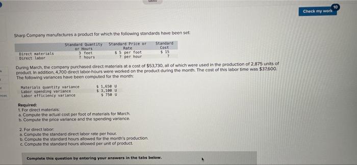 pleaseneed asap S 10 Check my work Sharp Company manufactures a product