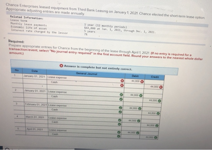 fix the errors please Chance Enterprises leased equipment from Third Bank Leasing