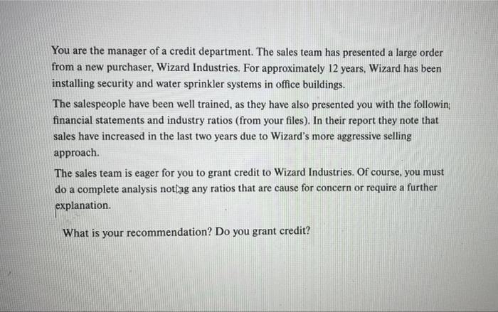 ratio 5.Debt to total assets 6.Times interest earned Case 2- Wizard Industries