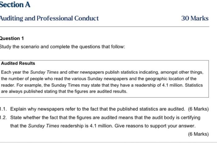  Section A Auditing and Professional Conduct 30 Marks Question 1 Study