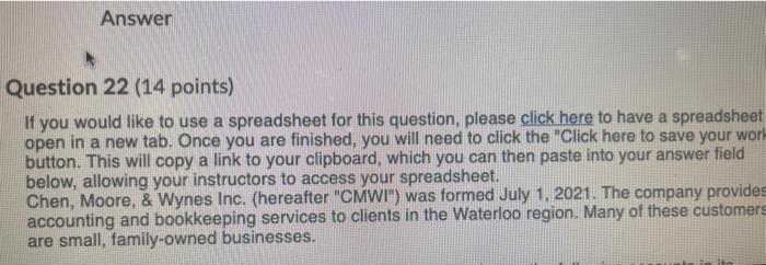  Answer Question 22 (14 points) If you would like to use