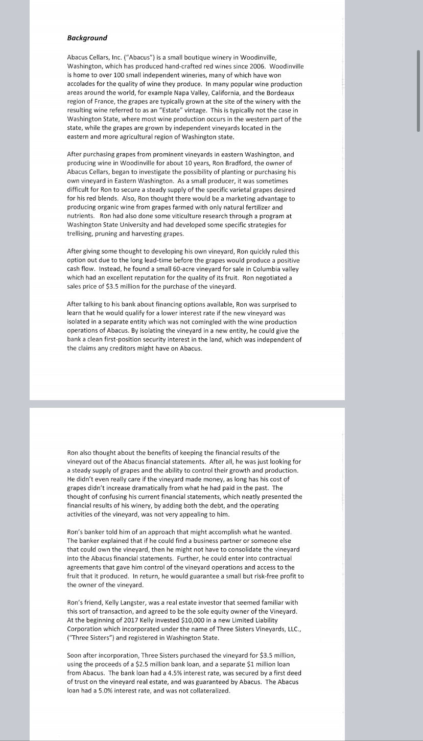  Background Abacus Cellars, Inc. ("Abacus") is a small boutique winery in