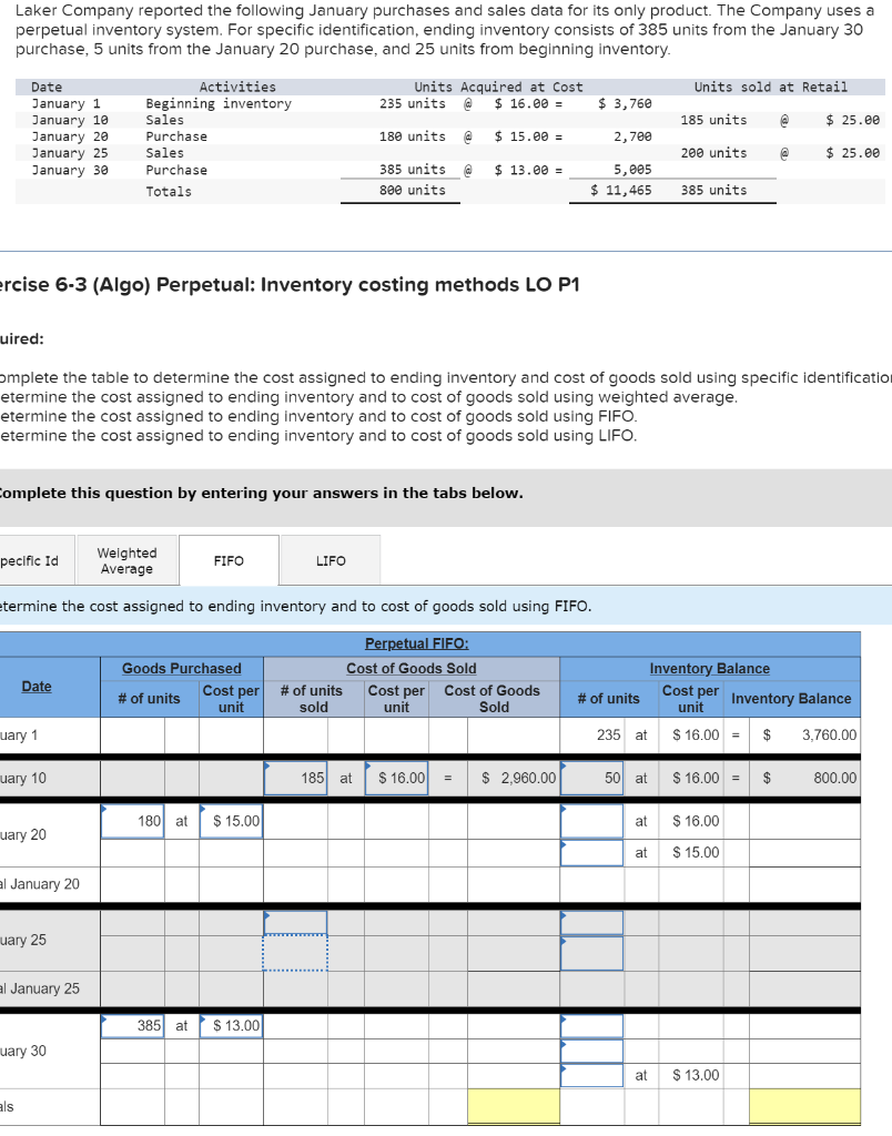  Complete the table to determine the cost assigned to ending inventory