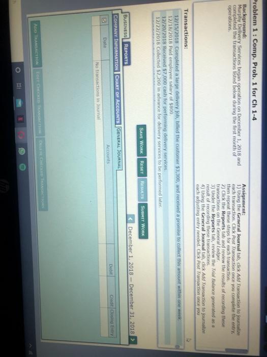 1-4 Background: Assignment: Murphy Delivery Services began operation on December 1, 2018