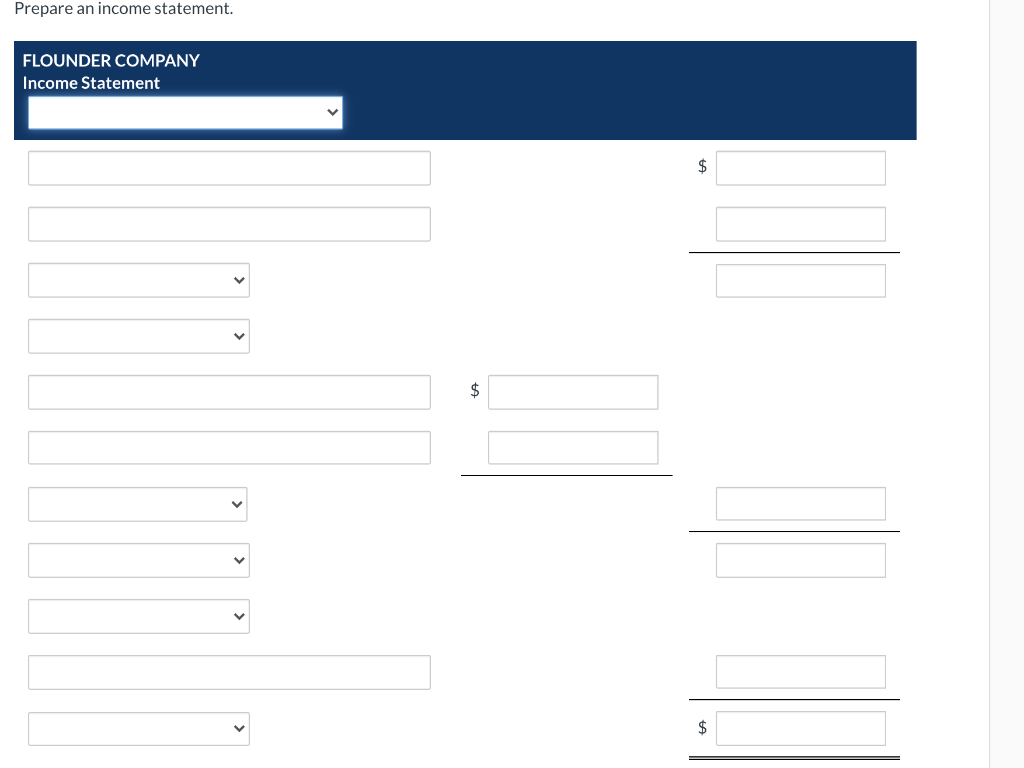 financial statements of Flounder Company for the year ending December 31, 2022: