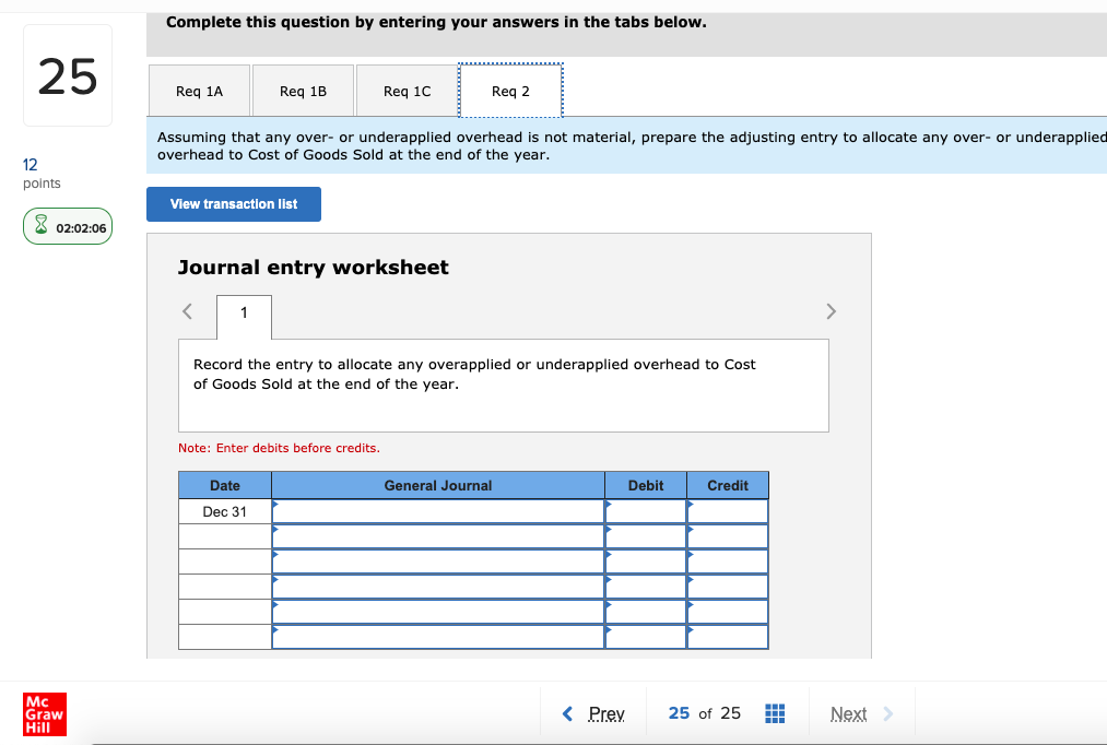 overhead costs for the year. 12 points 8 02:02:44 Indirect labor Factory