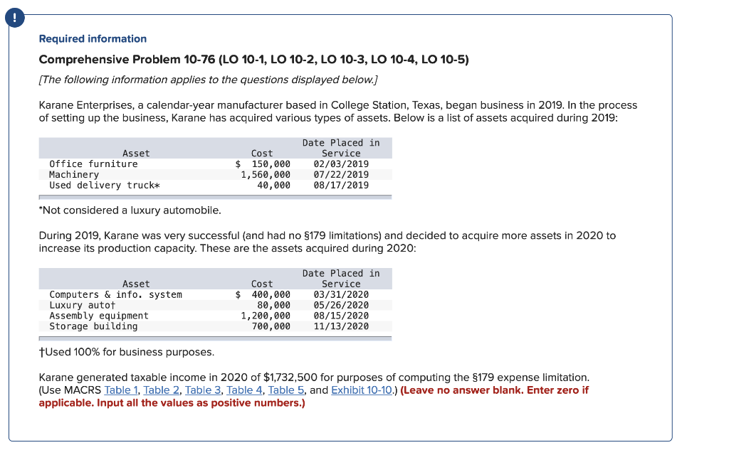 Please answer all parts. thank you Required information Comprehensive Problem 10-76 (LO