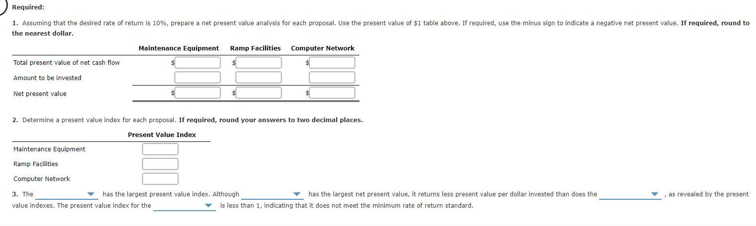 service company Continental Railroad Company is evaluating three capital investment proposals by