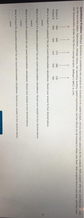 two projects for inclusion in its capital budget, and you have been