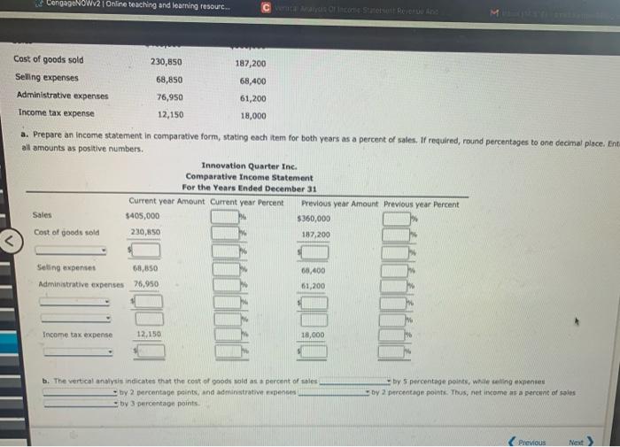 for both years as a percent of sales. If required, round percentages