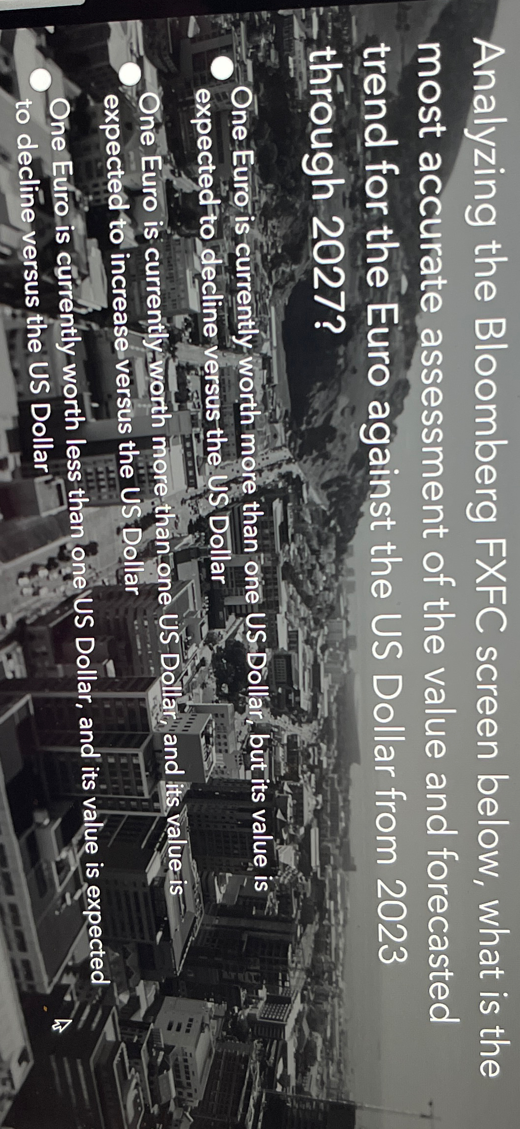  Analyzing the Bloomberg FXFC screen below, what is the most accurate