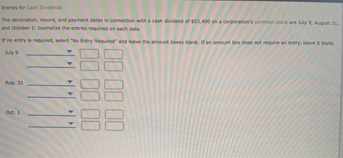  Entries for Cash Dividends The declaration, record, and payment dates in