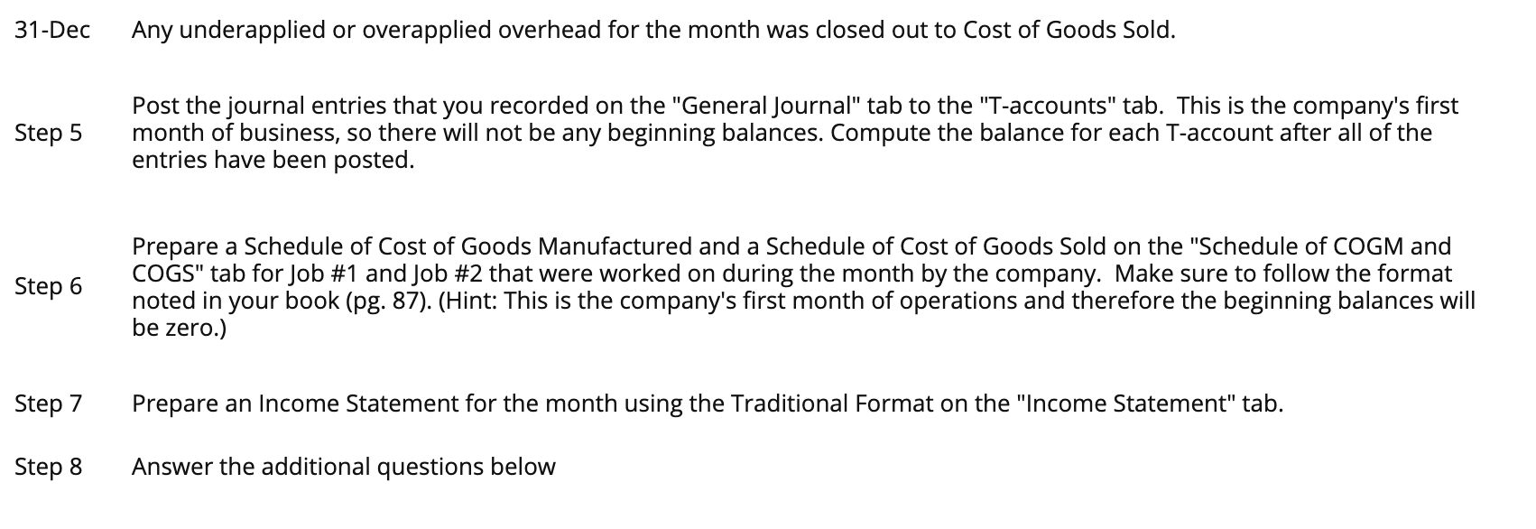 of operations. The company designs and manufactures specialty tables. Each table is