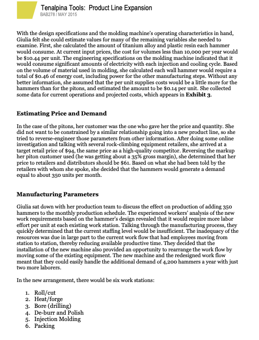 Based on Giulia's estimates and assuming that the volumes for piton production