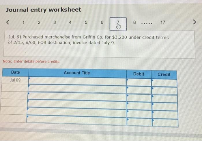 terms of 2/10, 1/60, FOB shipping point, invoice dated July 2: The