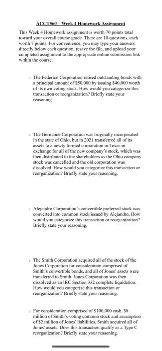  ACCT560 - Week 4 Homework Assignment This Week 4 Homework assignment