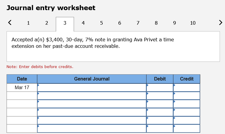 receivable from Midnight Co. 17 Accepted a (n) $3,400, 30-day, 7% note
