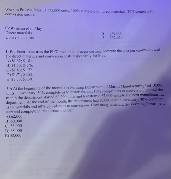 as to materials and 30% complete as to conversion Costs: Costs in