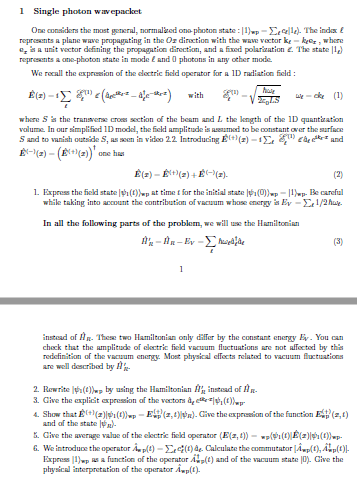 1 Single photon wavepacket One considers the most general, normalzedono photon
