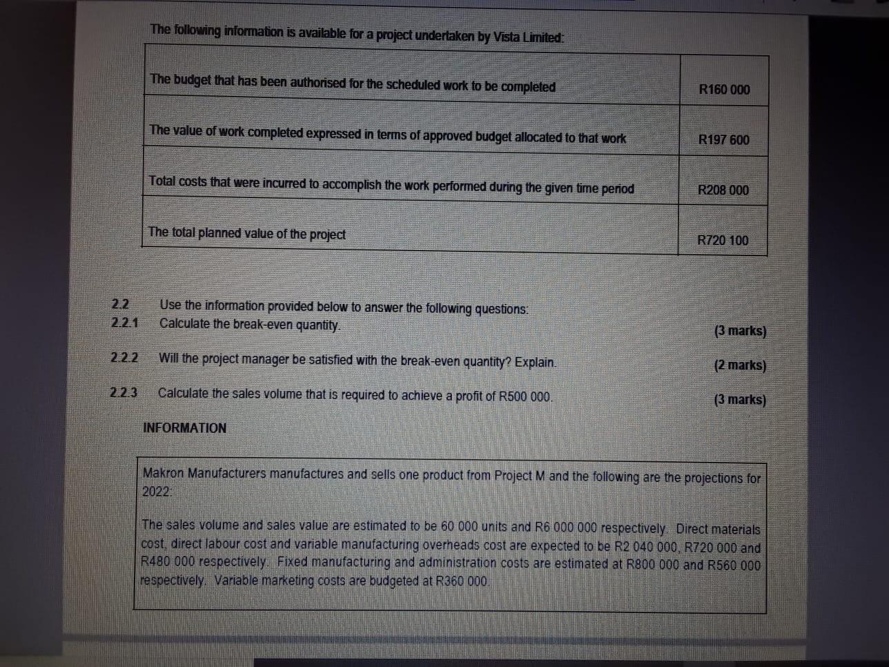 (3 marks) 2.1.2 Cost variance % = = = Comment: (3 marks)