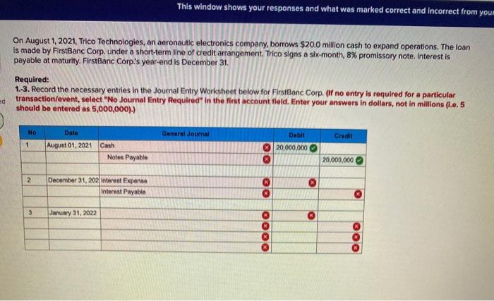  This window shows your responses and what was marked correct and