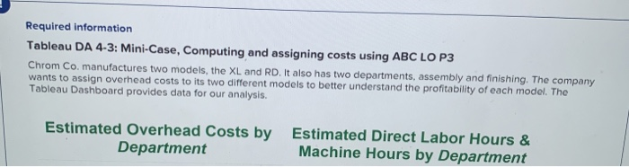  Tableau DA 4-3: Mini-Case, Computing and assigning costs using ABC LOP3