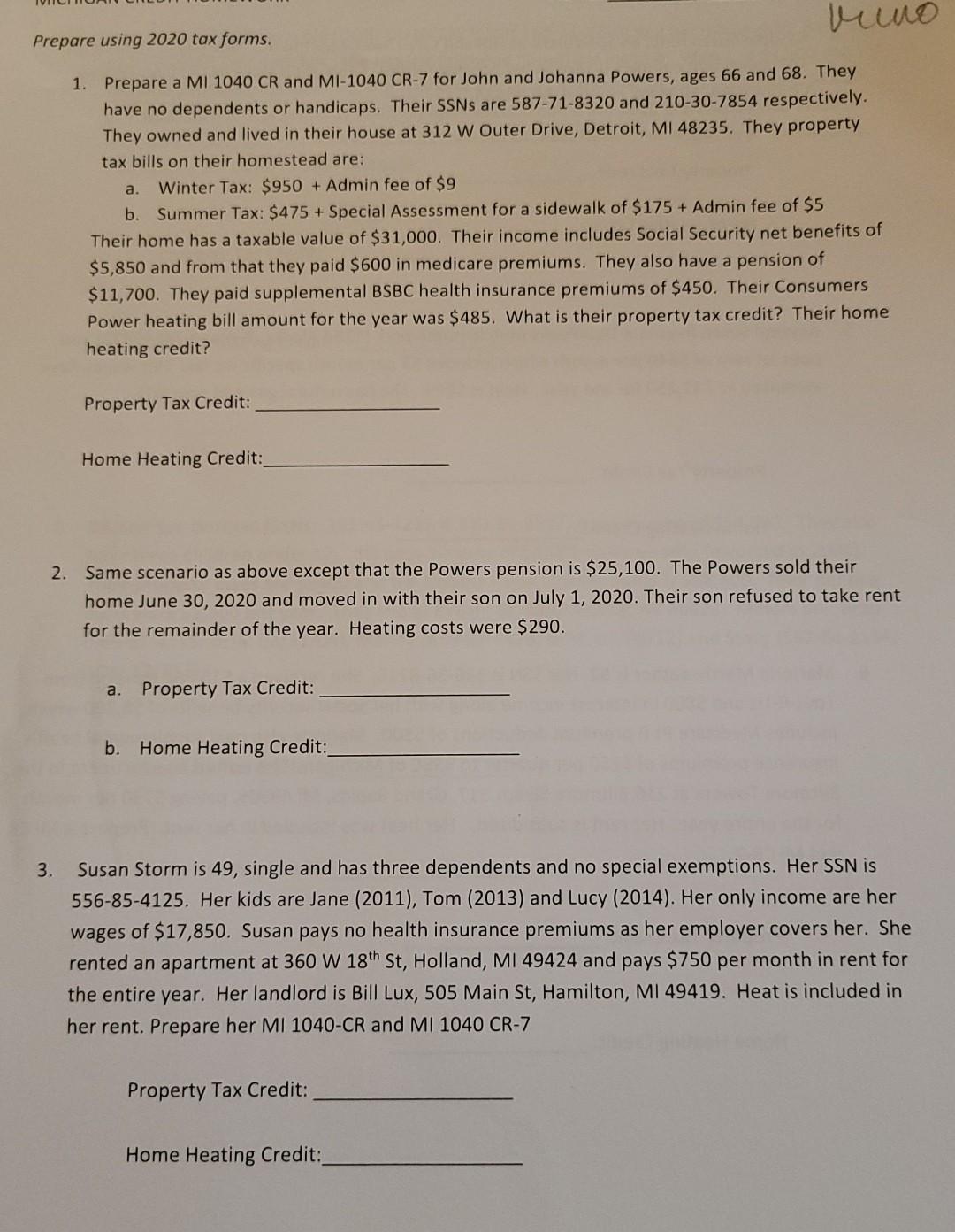 please show work. vino Prepare using 2020 tax forms. a. 1.
