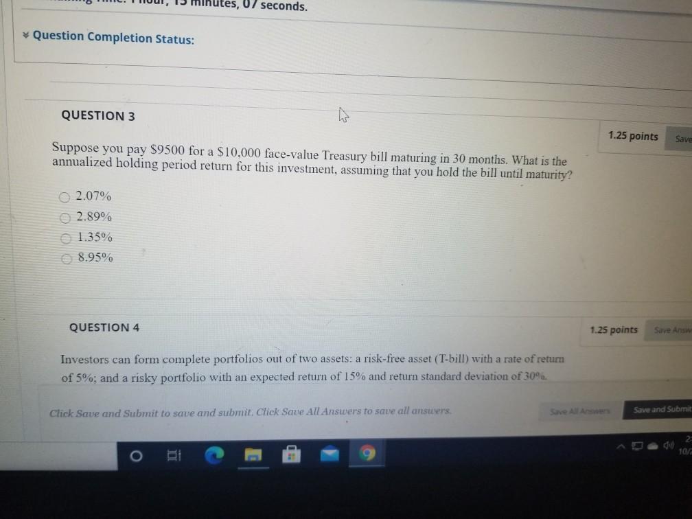 tes, 07 seconds. * Question Completion Status: QUESTION 3 1.25 points