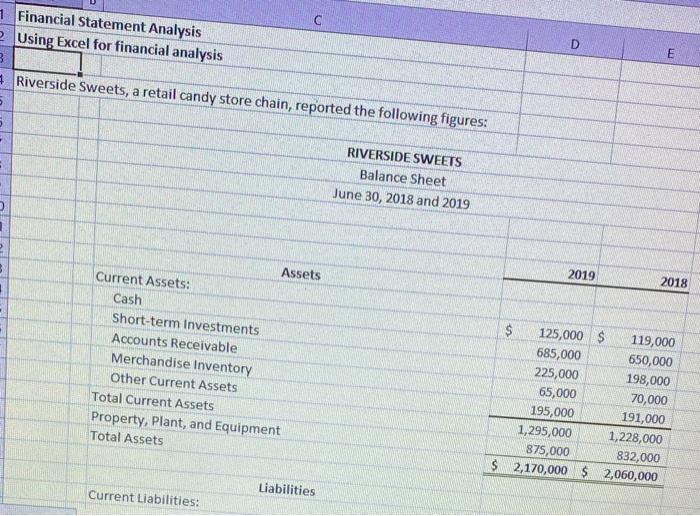  1 Financial Statement Analysis 2 Using Excel for financial analysis D