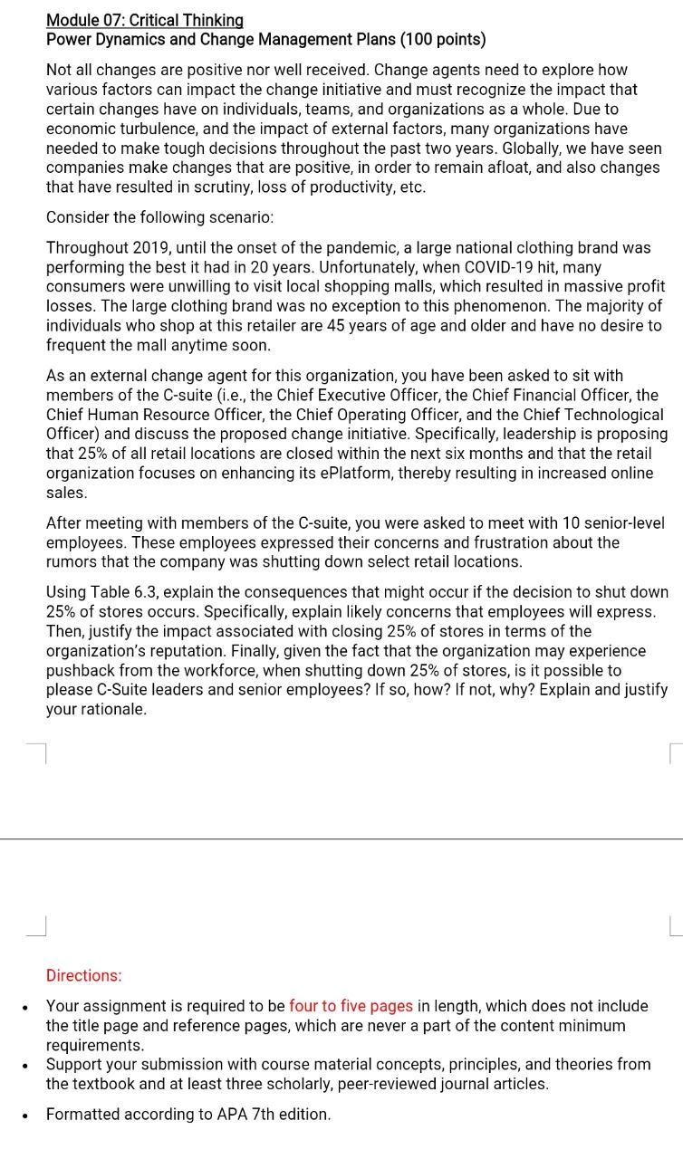  For the reference , see below image Module 07: Critical Thinking