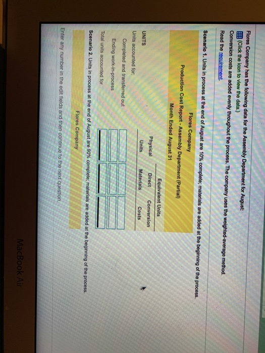 in August Units completed and transferred Units in process at end of