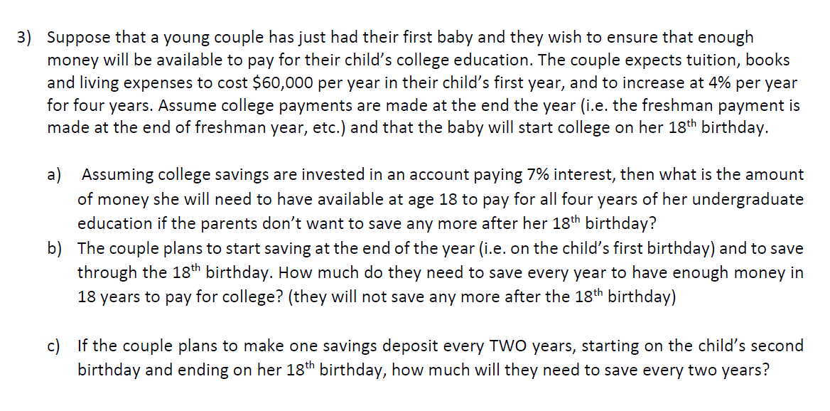 I need to see this problem solved out in excel with formulas/steps