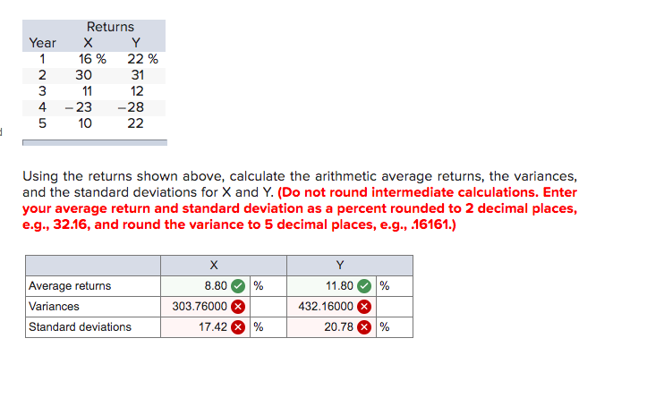  Year 1 2 3 4 5 Returns X Y 16 %
