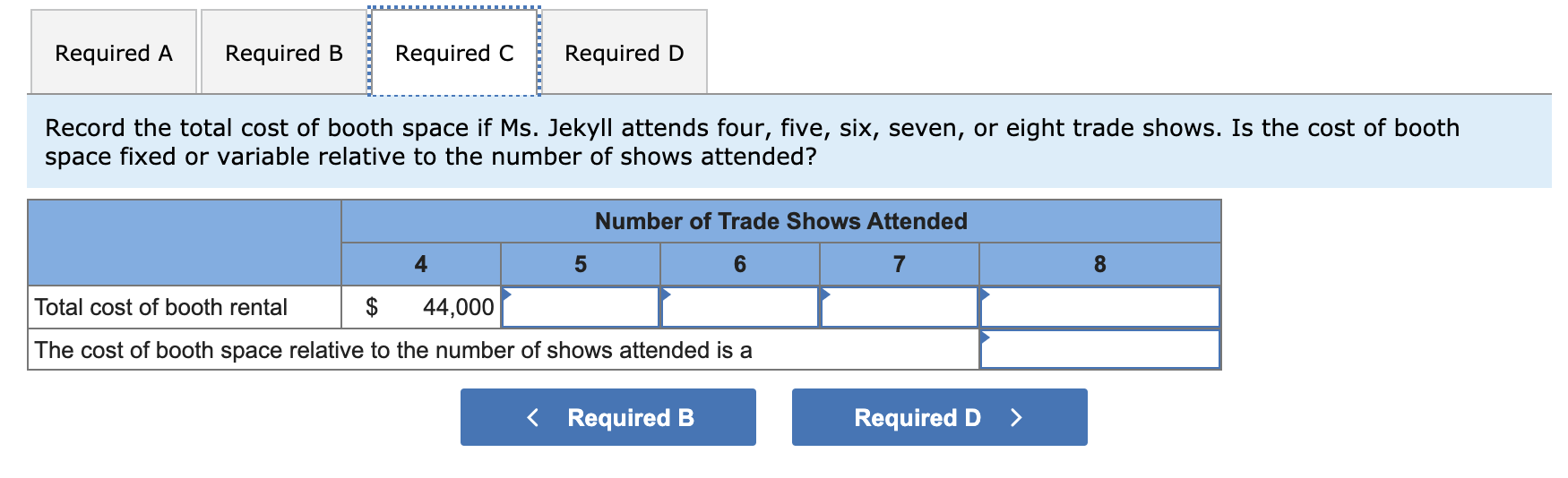 $11,000 per show. Required a. Sales at past trade shows have ranged