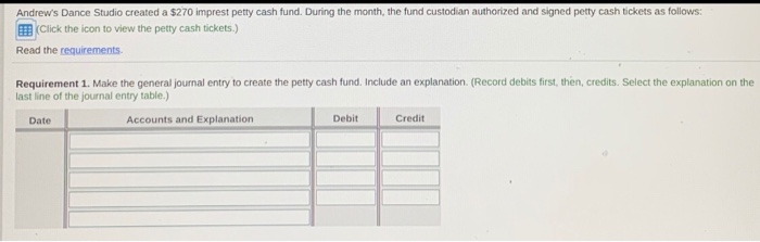 petty cash fund replenishment. Cash in the fund totals $28. Include an